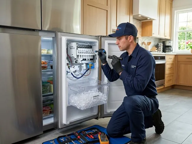 Appliance Repair Hero technician repairing a refrigerator ice maker in Ancramdale, NY
