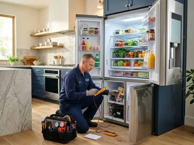 Appliance Repair Hero refrigerator technician testing a fridge on a Ancramdale, NY service call